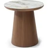 Atrio End Table in White Marble & Walnut Finish